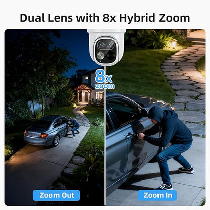 SV3C Solar Security Cameras Wireless Outdoor, 2K Dual Lens Camera System with Hub, Cross-Camera Tracking, 360° Pan Tilt, Color Night Vision, 2-Way Audio, No Subscription, 4 Camera Kit