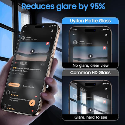 Uyiton Compatible with iPhone 16 Pro Matte Screen Protector - Anti-Fingerprint Shatterproof Full Coverage Case Friendly Smooth as Silk 9H Tempered Glass Screen Cover, 2 Pack
