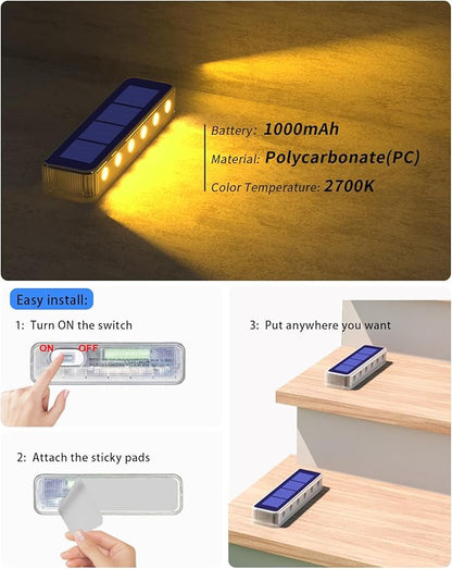 DetarZinLED Solar Step Lights for Outside, 2 Pack Solar Stair Lights, Warm White Outdoor Deck Light Waterproof, Outdoor Light Solar Powered for Deck, Dock, Pathway, Porch, Path, Ground, Backyard