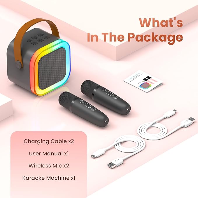 Mini Karaoke Machine for Kids Adults, 2026 TOP Birthday Gifts for Girls Boys 3,4,5,6,7,8+Year Old Toddler Toys, Portable Bluetooth Speaker with 2 Wireless Karaoke Microphones Player (Black)