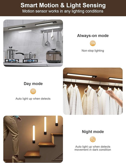 8inch Rechargeable under cabinet lighting ,56 LED -3 Color& 7 Levels Motion Sensor Light Indoor,1800mah Dimmable Magnetic Cabinet Lights, Punch-Free smart Sensor Magnetic Rechargeable led Lights