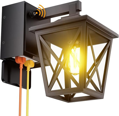 Ehaho Porch Lights with Outlet, Dusk to Dawn Outdoor with Outlet Built-in, Waterproof Anti-Rust Aluminum Outside Light with GFCI Outlet, Wall Sconce Light with Plug for Front Door (Black 1PC)