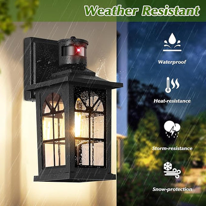 2-Pack Motion Sensor Outdoor Wall Lights, Dusk to Dawn Porch Lights Outdoor Wall Sconces Lanterns, Aluminum Exterior Lighting Fixtures, 3 Lighting Modes Outside Lights for House Front Door Garage