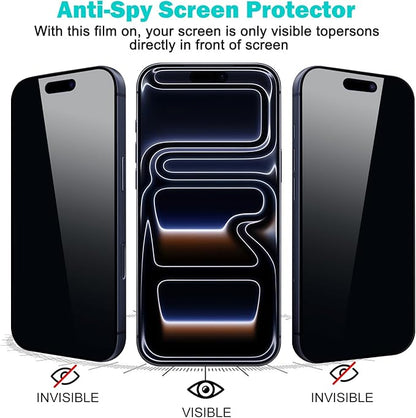 PEHAEL 3+3 Pack for iPhone 17 Pro Max Privacy Screen Protector with Camera Lens Protector Full Coverage Anti-Spy Tempered Glass Film 9H Hardness Easy Installation Bubble Free [6.9 inch]