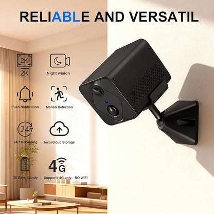 4G Surveillance Camera, Security Camera, 2K HD Indoor/Outdoor Security Camera, HD Night Vision, AI Motion Detection