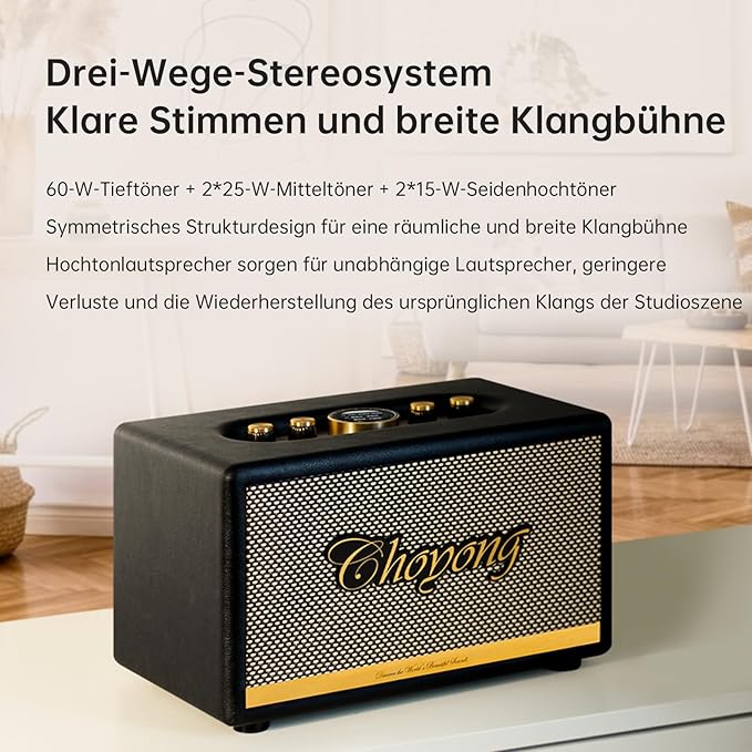 CHOYONG Maestro C2 WiFi Speaker Wireless Bluetooth Smart Speaker,Three-Way Speaker System,Internet Radio Global Station,Record Player Compatible with RCA Input,Choyoung C2