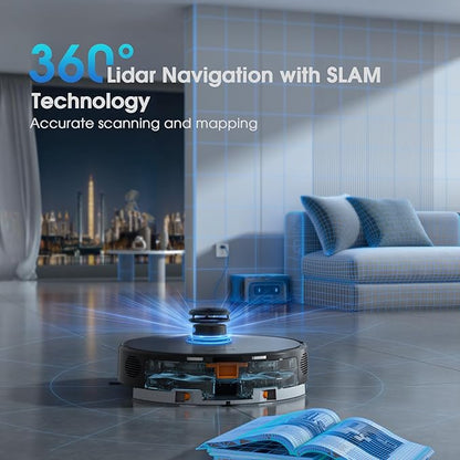 SHELIKI Robot Vacuum and Mop Combo, 70-Day Self-Emptying Robotic Vacuum Cleaner, Super Thin, Quiet, LiDAR Navigation, App & Voice Control, Perfect for Pet Hair, Carpets, Hard Floors, Gray