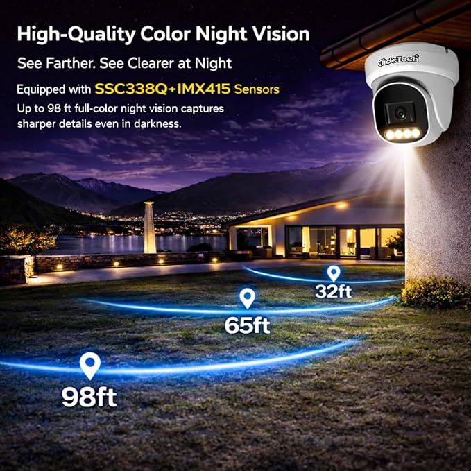 JideTech 4K PoE IP Camera Outdoor, UltraHD 8MP PoE Turret Security Cameras Indoor, 115° Wide Angle 2.8mm Lens, Human&Vehicle Detection, 98ft IR, Color Night Vision, 2-Way Audio, RTSP, for Onvif NVR