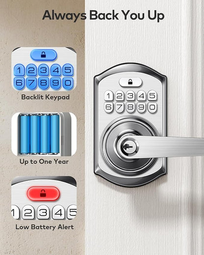 TEEHO TE004 Keyless Entry Door Lock Handle with Keypad, Satin Nickel