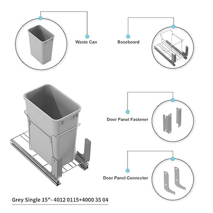 Dowell B15 Aluminum Base Wastebasket Pullout with Door Mount and 35Qt/9Gal Plastic Bin (4012 0115+35)