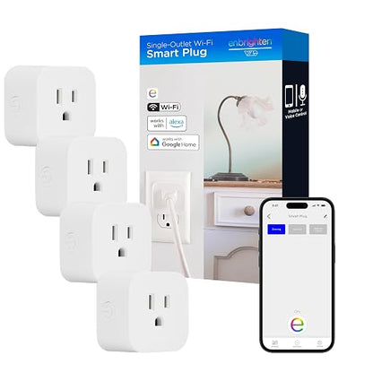 Enbrighten Matter Indoor Smart Plug, 1 Grounded Outlet, White, 4 Pack
