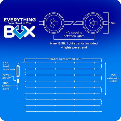 Enbrighten Accent Permanent Outdoor Lights, 150ft, 36 Lights, Smart | White Cord, RGBWIC LEDs, Weatherproof, Cuttable, Link to 200ft, Christmas, App Control, Works with Alexa & Google Home