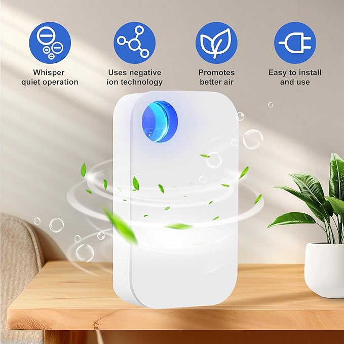 Plug In Air Ionizers,Negative Ion Air Purifier for Home and Office Use,Quiet Operation Air Cleaner to Freshen Indoor Air,Mobile Ionic Air Purifier for Bedroom,Living Room,Bathroom(2)