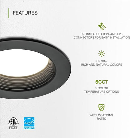 ASD 12 Pack Black 4 Inch Retrofit LED Recessed Light - 10W 2700K-5000K 849LM Retrofit LED Recessed Lighting 4 Inch, Dimmable Black Recessed Lights, Wet Rated Baffle Trim Can Lights, ETL, Energy Star