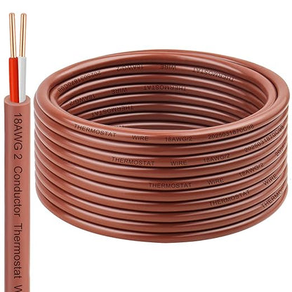 XRDS -RF 18AWG 2 Conductor Thermostat Wire 40FT – 18/2 Solid Copper Low Voltage Cable, Brown Doorbell Wire, 2 Conductor Cable for HVAC Systems, Heating, Air Conditioning, Doorbell, Alarm