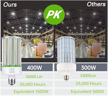 TSEXES 400W LED Corn Cob Light Bulb,E39 Mogul Base Bulb,5000K Daylight 56,000LM,for Commercial Industrial,Street,Warehouse,Park Lot Lighting,High Bay Fixtures