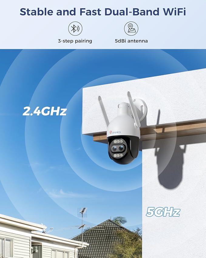 Ctronics [10X Hybrid Zoom 4K 8MP Security Camera Outdoor Metal, Dual-Lens, Auto Tracking & Zoom, 2.4/5GHz WiFi, AI Human/Vehicle/Animal Detection, 256GB TF/Cloud/FTP/NVR, Color Night Vision, IP66