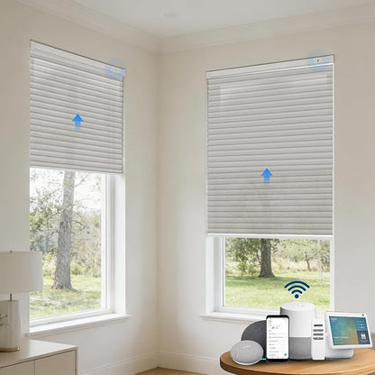 Motorized Cellular Shades with Remote, Light Filtering Smart Cellular Shades Compatible with Alexa, Honeycomb Window Blinds for Bedroom Home Office, Custom Size, Half Shading Misty Lavender