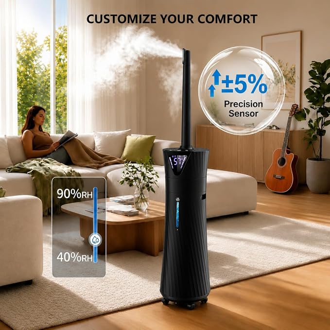 17L Humidifiers for Bedroom Large Room – Ultra Quiet (35dB), 56H Runtime, Smart App&Remote, Auto Humidistat, Top Fill Cool Mist Humidifier, Aroma Diffuser, Auto Shut-Of – Whole House, Black
