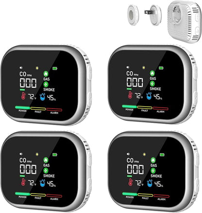 6 in 1 Portable Steadfast Haven Air Quality Detector-with High Accuracy Dual Sensors, HD Screen, Display Temperature Humidity, Magnetic Mount (White, 4 Pack)