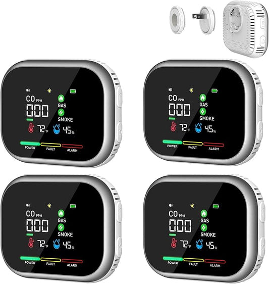 6 in 1 Portable Steadfast Haven Air Quality Detector-with High Accuracy Dual Sensors, HD Screen, Display Temperature Humidity, Magnetic Mount (White, 4 Pack)