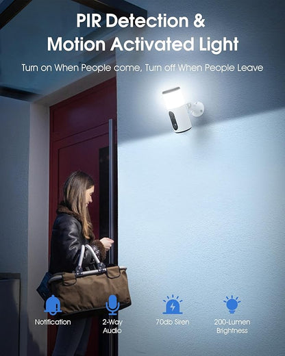 ANRAN Solar Security Cameras Wireless Outdoor with Light,2K Porch Floodlight Camera with Color Night Vision & AI Motion Detection,2-Way Talk Spotlight Siren Alarm,Compatible with Alexa,2PCS