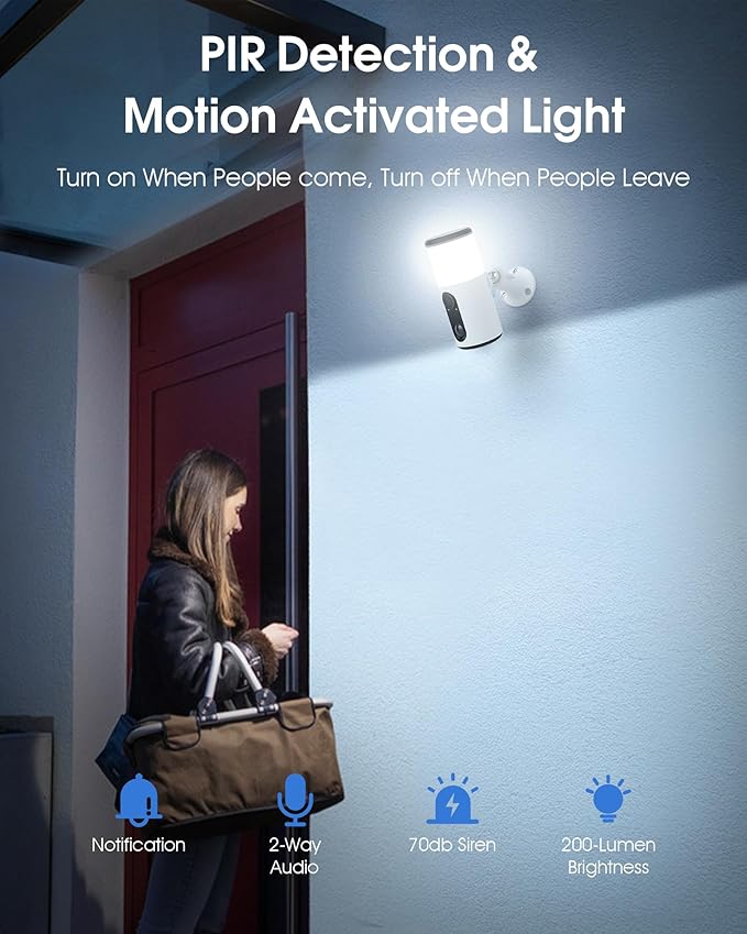 ANRAN Solar Security Cameras Wireless Outdoor with Light,2K Porch Floodlight Camera with Color Night Vision & AI Motion Detection,2-Way Talk Spotlight Siren Alarm,Compatible with Alexa