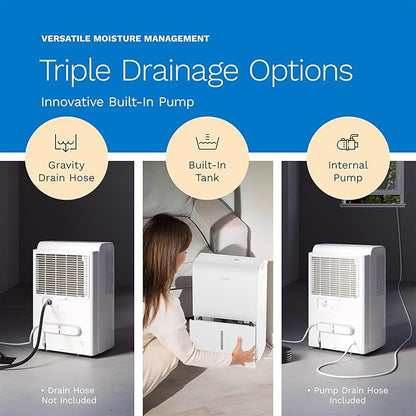 hOmeLabs Dehumidifier 7,500 Sq Ft Wi-Fi with Pump (50 Pint MAX 120 Pint at 95°F, 90% RH) for Home, Office, Basements with Powerful Moisture Removal, Humidity Control, Auto Shut-off, Quiet Operation