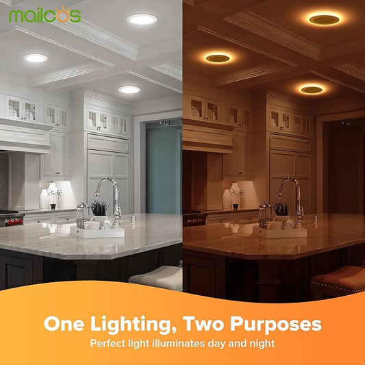 MAILCOS 12 Pack 6 Inch 5CCT LED Recessed Ceiling Light with Night Light, 2700K-5000K Selectable, Ultra-Thin Lighting, 12W=110W, 1050LM, Dimmable Canless Wafer Downlight ETL Certificated