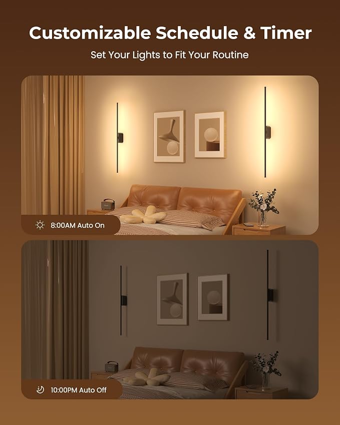 40 Inch Battery Operated Wall Sconces Set of 2, 12000mAh Rechargeable Smart Wall Lights with APP Control & Remote, Color Changing, Music Sync, Scene Modes, Wireless Wall Lamps for Living Room, Bedroom