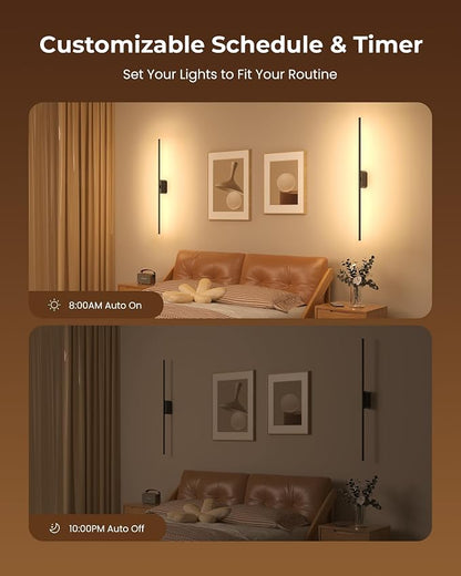 40 Inch Battery Operated Wall Sconces Set of 2, 12000mAh Rechargeable Smart Wall Lights with APP Control & Remote, Color Changing, Music Sync, Scene Modes, Wireless Wall Lamps for Living Room, Bedroom