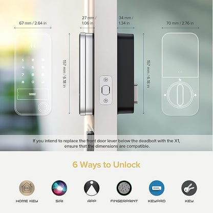 ThorBolt X1 Apple Home Key Tap to Unlock, iOS ONLY Fingerprint Keyless Entry HomeKit Door Lock, Keypad Deadbolt Lock Works with HomeKit Over Thread (Border Router Required), IP65 Weatherproof, Silver