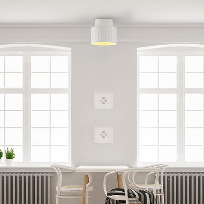 1-Light Ceramic Effect Flush Mount Ceiling Light with Ribbed Details | Ceramic Effect Ribbed Shade, Hallway, Bedroom, Kitchen, Dining Room, Model 66000135