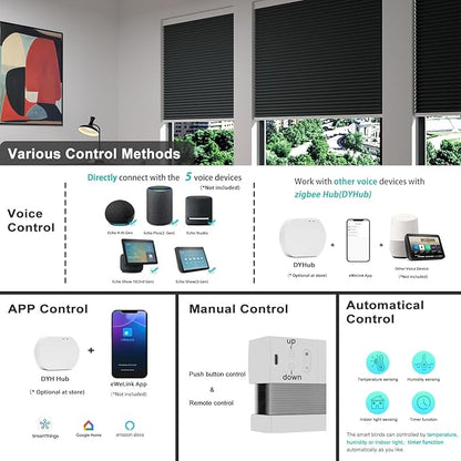 Changshade Motorized Cellular Shades Remote Control Blackout Room Darkening for Indoor Windows, Custom Size Smart Honeycomb Blinds Electric Automatic Solar Panel Work with Alexa, Google Home, Black