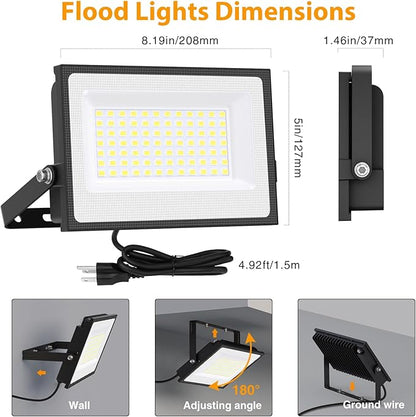 Onforu 80W Flood Lights Outdoor, 8000lm Bright LED Work Light with Plug,Daylight White LED Flood Lighting, IP66 Waterproof Security Yard Lights for Garage Stadium 4 Pack