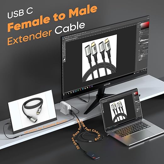 USB C Extension Cable 5 Pack,Multi Pack 3FT USBC Male to Female Cord, [USB 3.2 Gen2/10Gbps] 100W/5A Fast Charging 4K@60Hz Video USB C Cable for iPhone 17PM,MacBook,iPad Pro,Carplay,Security Camera