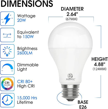 4 Pack Dimmable A21 LED Bulb, 150 Watt Equivalent, 2600LM Super Bright Light Bulbs, Soft White 2700K, E26 Standard Base, UL Listed, Damp Rated