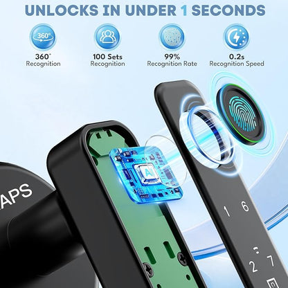 Fingerprint Door Lock, Door Locks for Bedroom, Keyless Entry Door Knob with Handle,Generate Passcode App Remotely-Smart Door Lock for Apartment, Office-Black