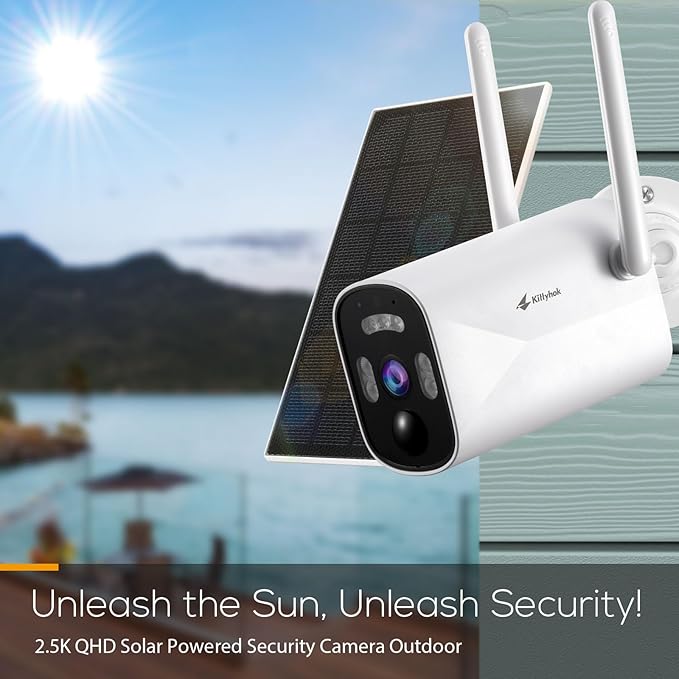 Kittyhok Home Solar Securiy Camera System | 4pcs Bullet & 2pcs PT Wireless Solar Security Camera Outdoor, Human Detection, Spotlight | 10CH NVR, 10'' IPS Monitor, Local Storage