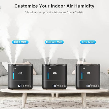 JRD Humidifiers for Bedroom, Ultrasonic Humidifier 4L for Large Room, Cool Mist Top-Fill, 40H Run, 12H Timer, 360° Nozzle, Aroma Diffuser, 7-Color Night Light for Home, Office, Baby, Pets, Plants