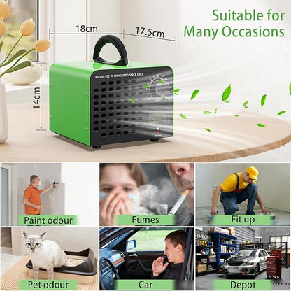 Ozone Generator 60,000 mg/h, Portable O3 air purifiers for home, Car, Office & Industrial, Ozone machine odor Removal for Smoke, Pet Odor Eliminator, 120min Timer & Safety Auto-Off, Green