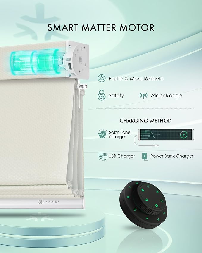 Yoolax Motorized Matter Roman Shades Light Filtering Smart Blinds for Windows Compatible with Alexa, Google Home, Homekit, Automatic Roman Shades with Remote Customized (Woven Beige)