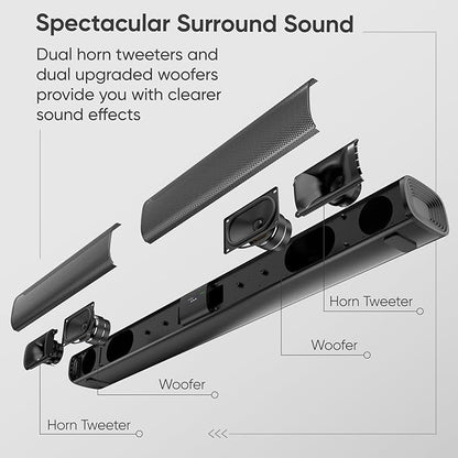 Sound Bar for Smart TV, 80W 2.0 Channel Surround Sound System