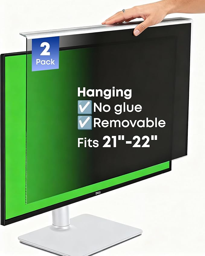 2-Pack Hanging Privacy Screen Protector for 21-22" Monitors, Removable & No Installation Required, ±30° Privacy Filter, Effectively Blocks High-Energy 460nm Blue Light – Dual Protection for Information Security & Eye Health (22"-16:9 (19.29"×12.48"))