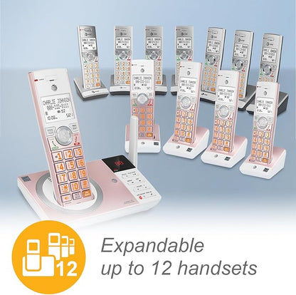 AT&T CL82557 DECT 6.0 5-Handset Cordless Phone for Home with Answering Machine, Call Blocking, Caller ID Announcer, Intercom and Long Range, Rose Gold