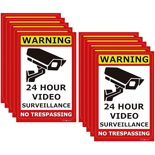 Wisdompro 10 Pack 24 Hour Video Surveillance Sign, CCTV Security Camera Sign, 4 x 6 Inch No Trespassing Warning Sticker, Indoor or Outdoor Use for Home, Business - UV Protected & Waterproof