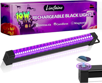 Rechargeable Black Light Bar, 5000mAh Large Capacity Battery Powered Black Lights for Glow Party, Portable Blacklight Party Supplies for Uranium Glass, Fluorescent Poster, Bedroom, Halloween