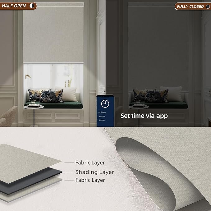 Motorized Blinds Roller Shade with Remote: Canisteo Automatic Smart Blind for Windows 100% Blackout, Electric Blinds Compatible with Alexa/Google Home/Apple Homekit, Customized Size, Neat Cream