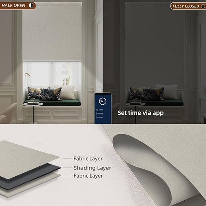 Motorized Blinds Roller Shade with Remote: Canisteo Automatic Smart Blind for Windows 100% Blackout, Electric Blinds Compatible with Alexa/Google Home/Apple Homekit, Customized Size, Neat Cream
