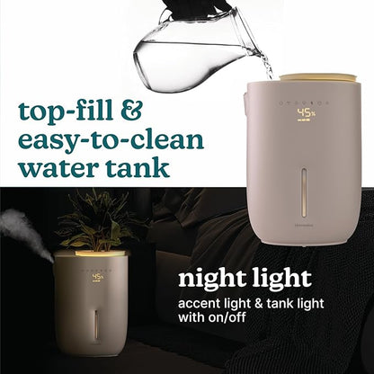Homedics Natura Ultrasonic Warm & Cool Mist Humidifier, 1.3-Gal for Large Rooms, 60-Hr Runtime, Plant Holder, Programmable Humidity, Auto Shutoff, Nightlight Small Pot Compatible(Plant Not Included)
